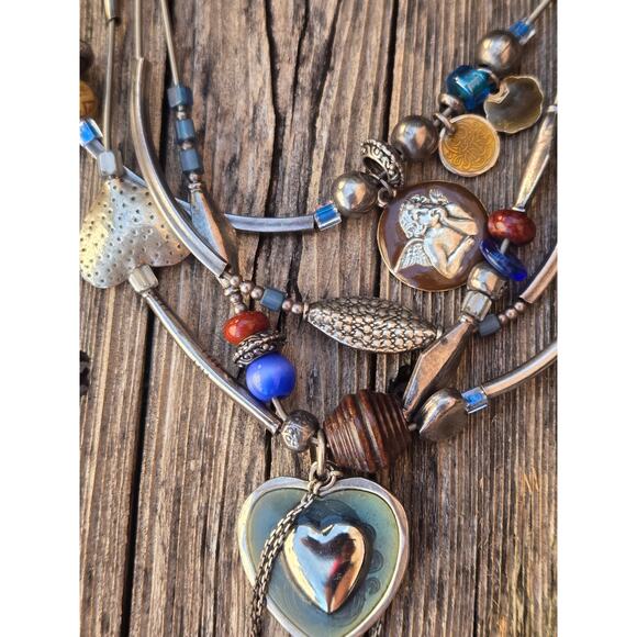 Vintage GAS Bijoux Multi Strand Necklace, Glass Beads, Hearts, Angel, Love Theme - Picture 1 of 10